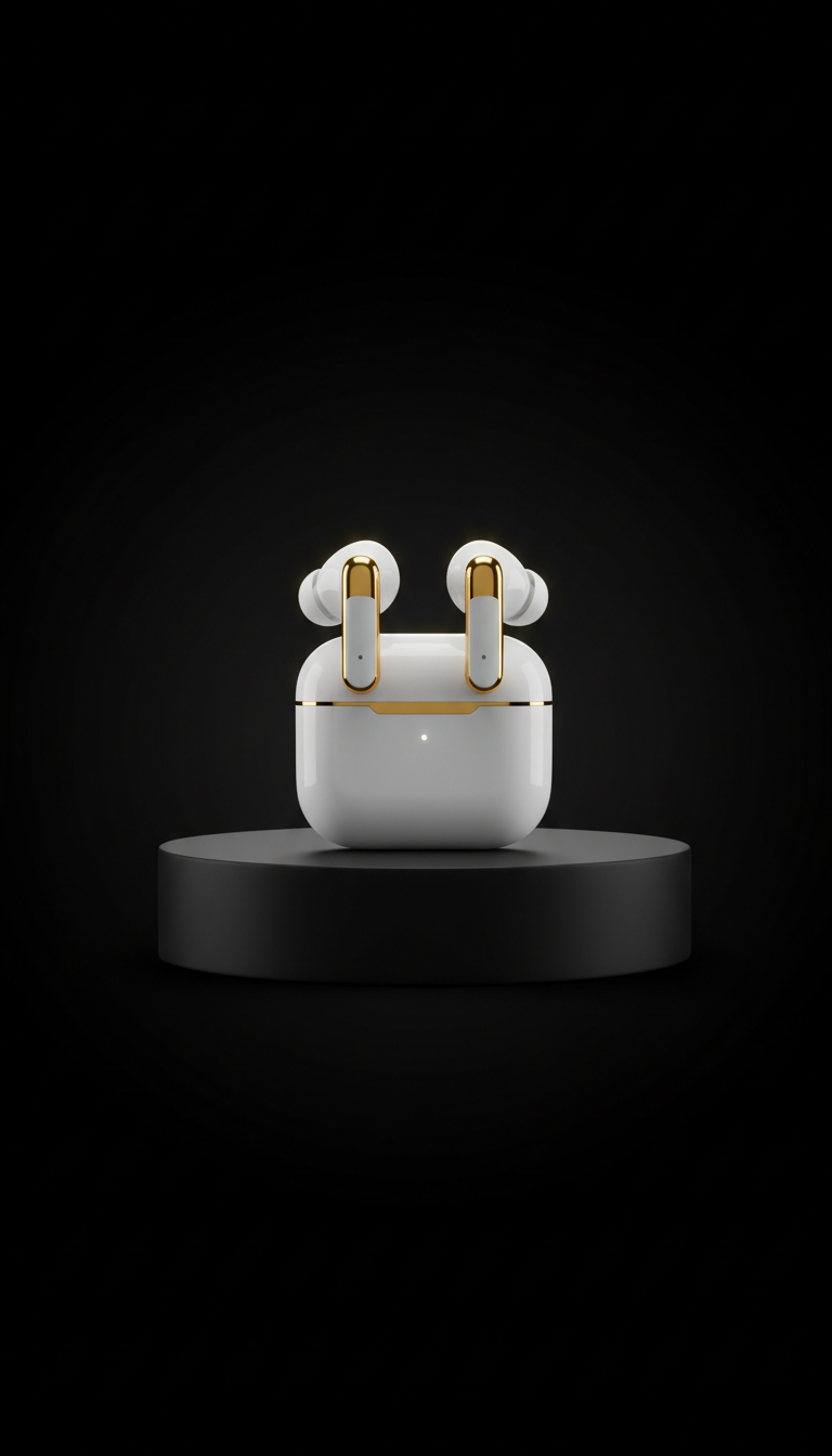 Gold-accent wireless earbuds with noise isolation