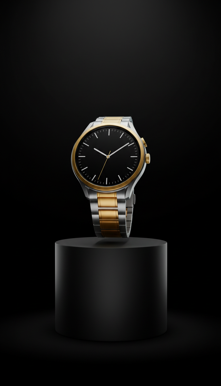 Steel-and-gold smartwatch with AMOLED display