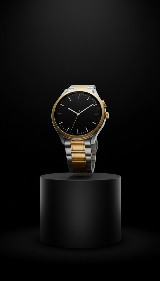 Steel-and-gold smartwatch with AMOLED display